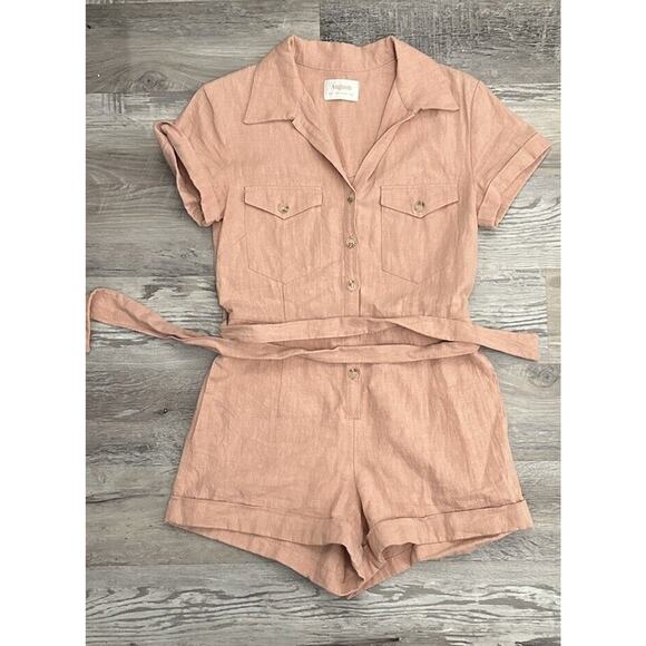 Revolve Auguste The Label Patty Tie Belt Playsuit In Blush Size 2 - Picture 3 of 8